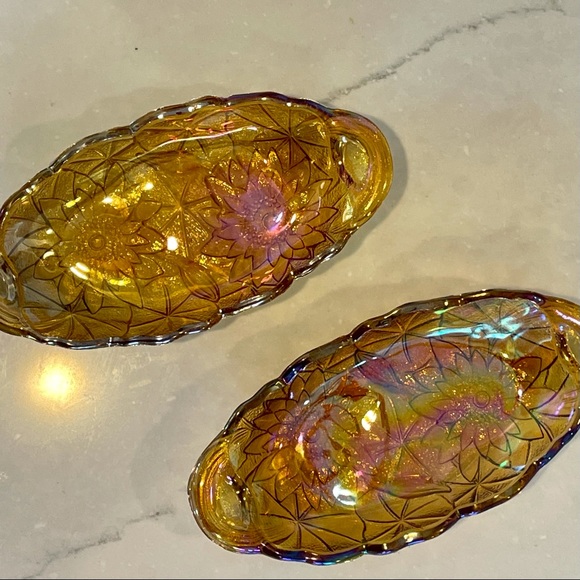 🌟VINTAGE🌟 Indiana Glass Co. Carnival Glass Lily Pons Relish Bowls - Set of 2 - Picture 3 of 8